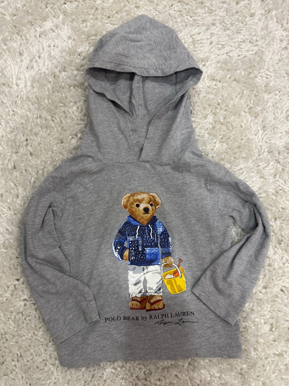 Ralph Lauren Kids Polo Bear Hooded Long Sleeve Shirt - Gray Size 4t
